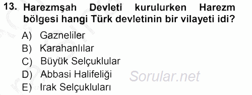Orta Çağ ve Yeni Çağ Türk Devletleri Tarihi 2012 - 2013 Ara Sınavı 13.Soru