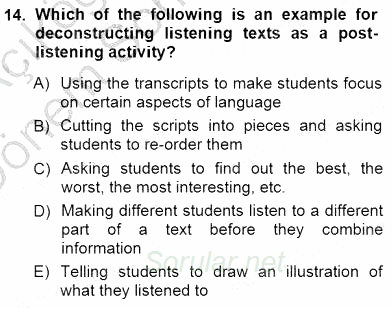 Okuma Ve Dinleme Öğretimi 2012 - 2013 Dönem Sonu Sınavı 14.Soru