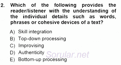 Okuma Ve Dinleme Öğretimi 2012 - 2013 Dönem Sonu Sınavı 2.Soru