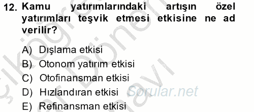 Maliye Politikası 2014 - 2015 Dönem Sonu Sınavı 12.Soru