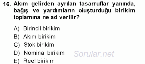 Maliye Politikası 2014 - 2015 Dönem Sonu Sınavı 16.Soru