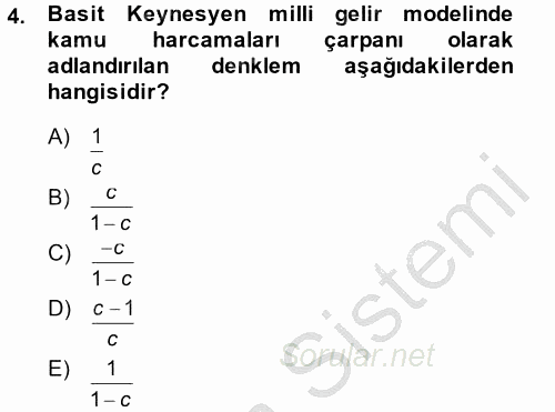 Maliye Politikası 2014 - 2015 Dönem Sonu Sınavı 4.Soru