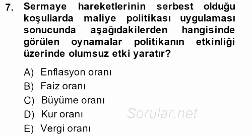 Maliye Politikası 2014 - 2015 Dönem Sonu Sınavı 7.Soru