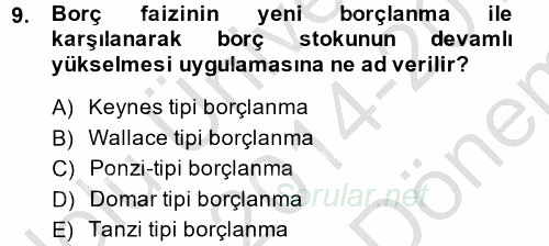 Maliye Politikası 2014 - 2015 Dönem Sonu Sınavı 9.Soru