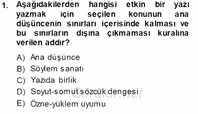 Mesleki Yazışmalar 2013 - 2014 Tek Ders Sınavı 1.Soru