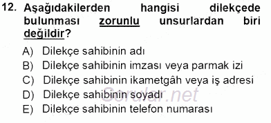 Mesleki Yazışmalar 2013 - 2014 Tek Ders Sınavı 12.Soru