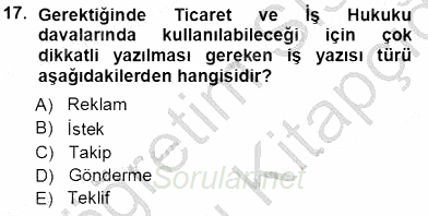 Mesleki Yazışmalar 2013 - 2014 Tek Ders Sınavı 17.Soru