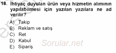 Mesleki Yazışmalar 2013 - 2014 Tek Ders Sınavı 18.Soru