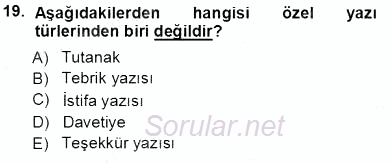 Mesleki Yazışmalar 2013 - 2014 Tek Ders Sınavı 19.Soru