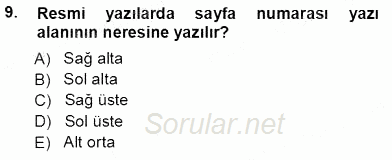Mesleki Yazışmalar 2013 - 2014 Tek Ders Sınavı 9.Soru