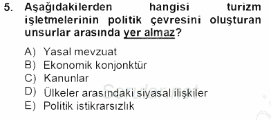 Turizm Pazarlaması 2013 - 2014 Tek Ders Sınavı 5.Soru