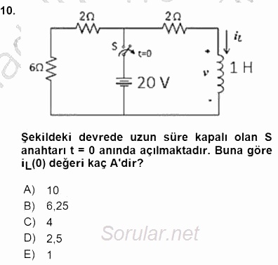 Devre Analizi 2015 - 2016 Dönem Sonu Sınavı 10.Soru