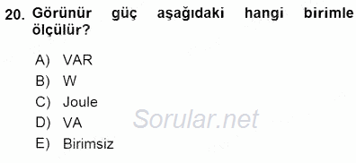 Devre Analizi 2015 - 2016 Dönem Sonu Sınavı 20.Soru