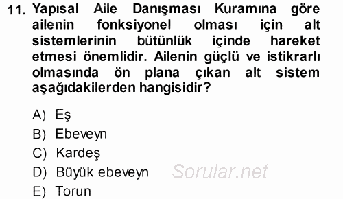 Anne Baba Eğitimi 2013 - 2014 Ara Sınavı 11.Soru