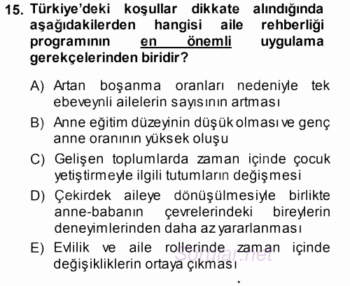 Anne Baba Eğitimi 2013 - 2014 Ara Sınavı 15.Soru
