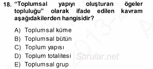 Anne Baba Eğitimi 2013 - 2014 Ara Sınavı 18.Soru