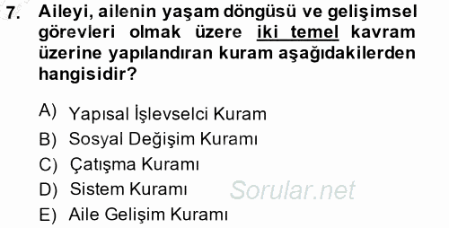 Anne Baba Eğitimi 2013 - 2014 Ara Sınavı 7.Soru