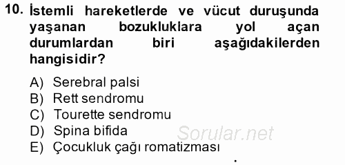 Özel Gereksinimli Bireyler ve Bakım Hizmetleri 2014 - 2015 Ara Sınavı 10.Soru