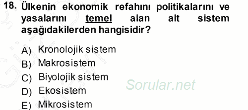 Özel Gereksinimli Bireyler ve Bakım Hizmetleri 2014 - 2015 Ara Sınavı 18.Soru