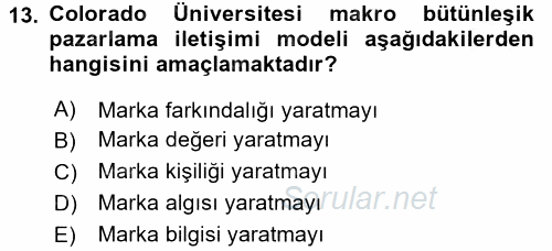 Bütünleşik Pazarlama İletişimi 2015 - 2016 Dönem Sonu Sınavı 13.Soru