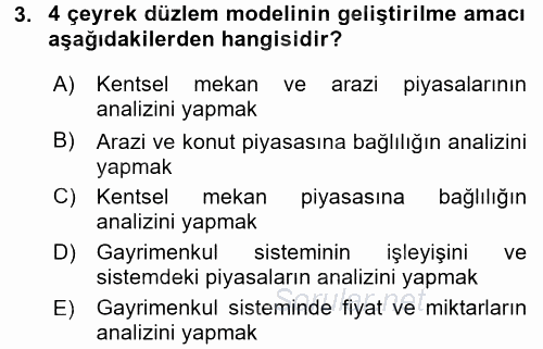 Gayrimenkul Ekonomisi 2015 - 2016 Dönem Sonu Sınavı 3.Soru