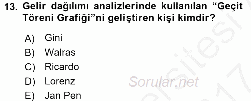 Gelir Dağılımı ve Yoksulluk 2016 - 2017 Ara Sınavı 13.Soru
