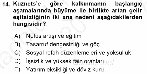 Gelir Dağılımı ve Yoksulluk 2016 - 2017 Ara Sınavı 14.Soru