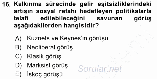 Gelir Dağılımı ve Yoksulluk 2016 - 2017 Ara Sınavı 16.Soru