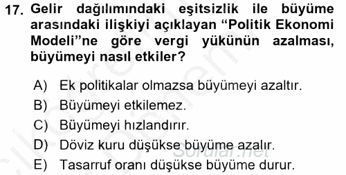Gelir Dağılımı ve Yoksulluk 2016 - 2017 Ara Sınavı 17.Soru