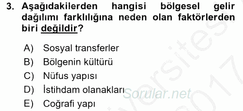 Gelir Dağılımı ve Yoksulluk 2016 - 2017 Ara Sınavı 3.Soru