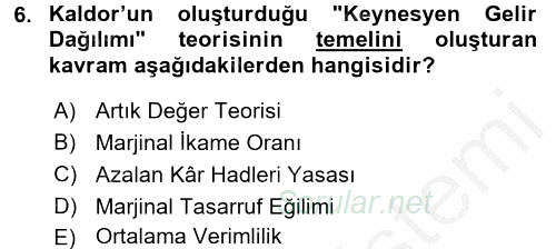 Gelir Dağılımı ve Yoksulluk 2016 - 2017 Ara Sınavı 6.Soru
