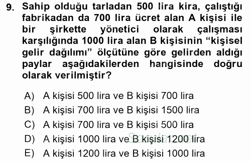 Gelir Dağılımı ve Yoksulluk 2016 - 2017 Ara Sınavı 9.Soru