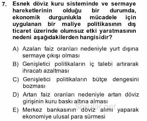 Maliye Politikası 2013 - 2014 Dönem Sonu Sınavı 7.Soru