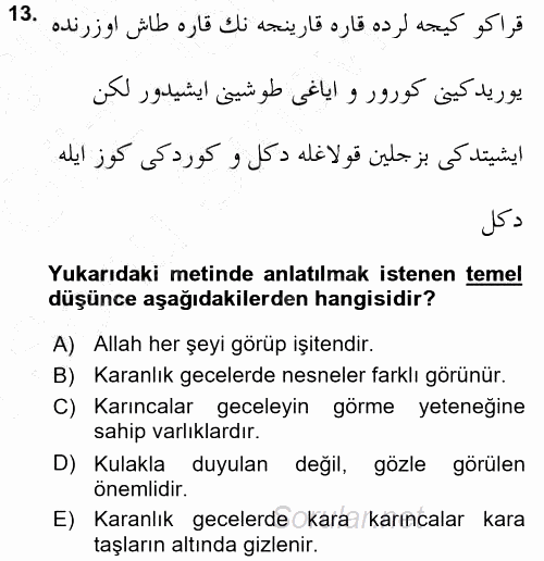 XVI. Yüzyıl Türk Edebiyatı 2015 - 2016 Dönem Sonu Sınavı 13.Soru