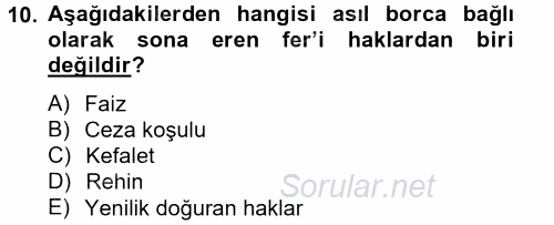 Medeni Hukuk 2 2013 - 2014 Tek Ders Sınavı 10.Soru