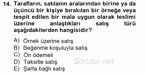 Medeni Hukuk 2 2013 - 2014 Tek Ders Sınavı 14.Soru