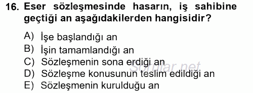 Medeni Hukuk 2 2013 - 2014 Tek Ders Sınavı 16.Soru