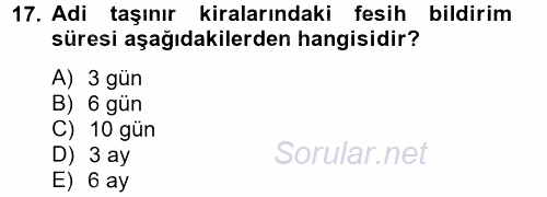 Medeni Hukuk 2 2013 - 2014 Tek Ders Sınavı 17.Soru