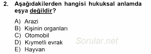 Medeni Hukuk 2 2013 - 2014 Tek Ders Sınavı 2.Soru