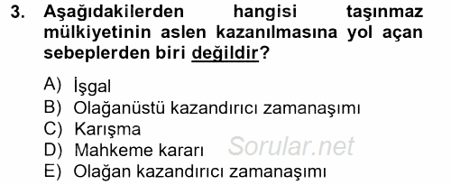 Medeni Hukuk 2 2013 - 2014 Tek Ders Sınavı 3.Soru