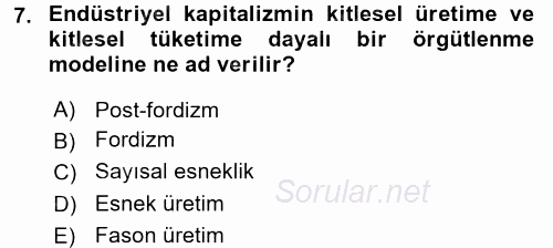 Ekonomi Sosyolojisi 2015 - 2016 Tek Ders Sınavı 7.Soru