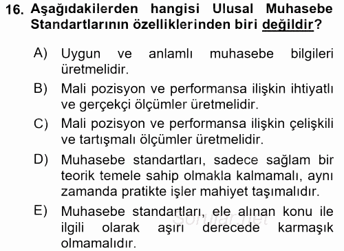 İş Hayatında Standartlar 2016 - 2017 3 Ders Sınavı 16.Soru