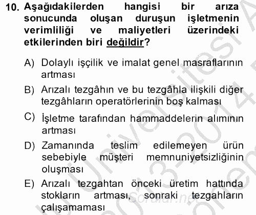 Elektrik Bakım, Arıza Bulma ve Güvenlik 2013 - 2014 Dönem Sonu Sınavı 10.Soru