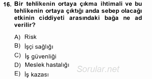 Elektrik Bakım, Arıza Bulma ve Güvenlik 2013 - 2014 Dönem Sonu Sınavı 16.Soru