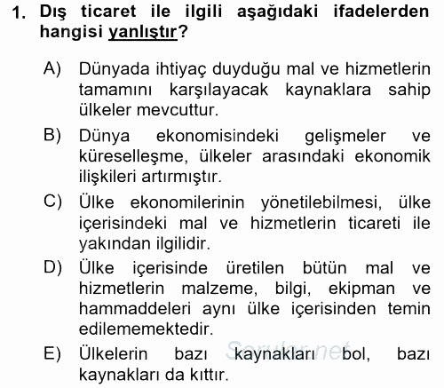 Dış Ticarette Risk Yönetimi Ve Sigortacılık 2017 - 2018 Ara Sınavı 1.Soru