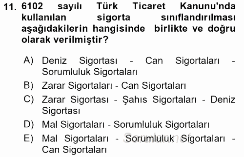Dış Ticarette Risk Yönetimi Ve Sigortacılık 2017 - 2018 Ara Sınavı 11.Soru
