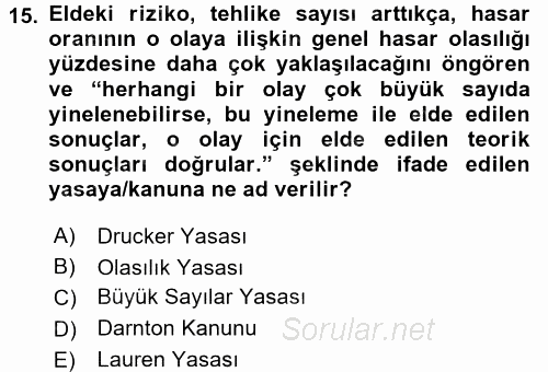 Dış Ticarette Risk Yönetimi Ve Sigortacılık 2017 - 2018 Ara Sınavı 15.Soru