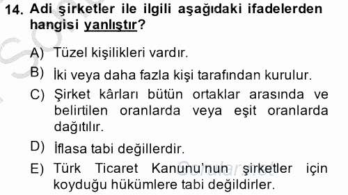 Kamu Özel Kesim Yapısı Ve İlişkileri 2013 - 2014 Dönem Sonu Sınavı 14.Soru