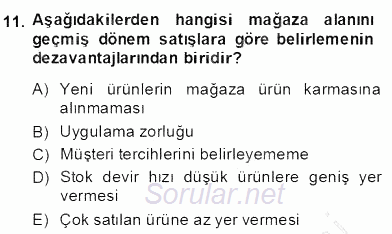 Perakendecilikte Ürün Yönetimi 2013 - 2014 Dönem Sonu Sınavı 11.Soru