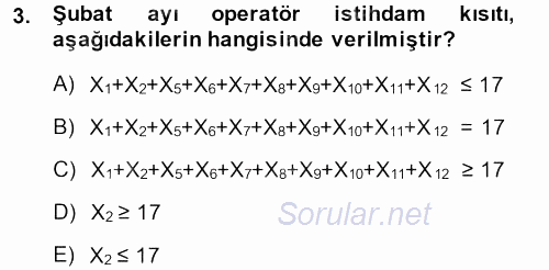 Yöneylem Araştırması 1 2014 - 2015 Dönem Sonu Sınavı 3.Soru